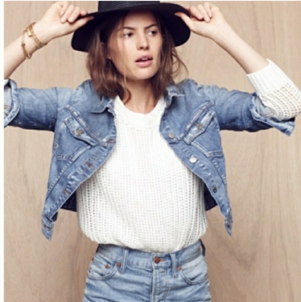 Madewell open stitch grid pullover sweater sz Sm